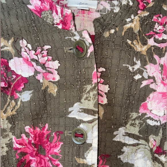 J. Jill Cottage Core Green Floral Textured Button Front Jacket Pink Floral Print - Picture 2 of 7